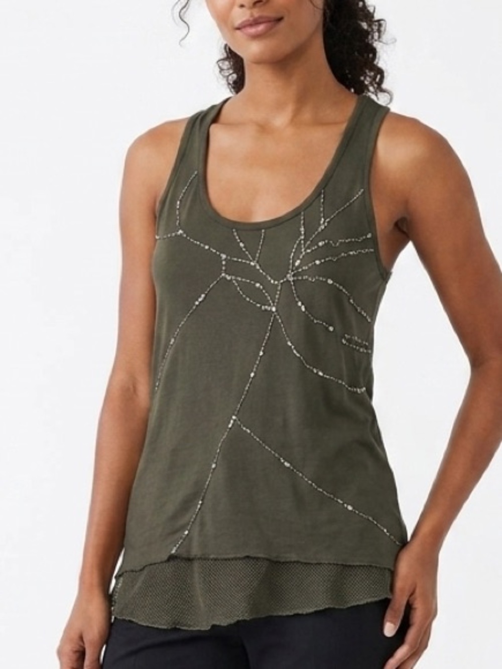 Willow & Clay Olive Green Beaded Racerback Tank